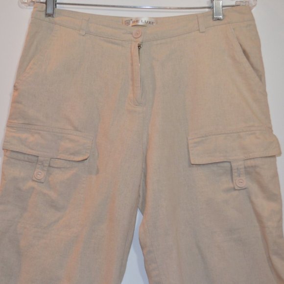 De Luxe Beige Straight Wide Leg Linen Pants 11 - Picture 3 of 5